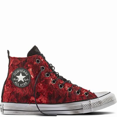 Converse Chuck Taylor All Star Sequins & Velvet High Tops Womens - Black/White/Black Shoes (207ISFDC)